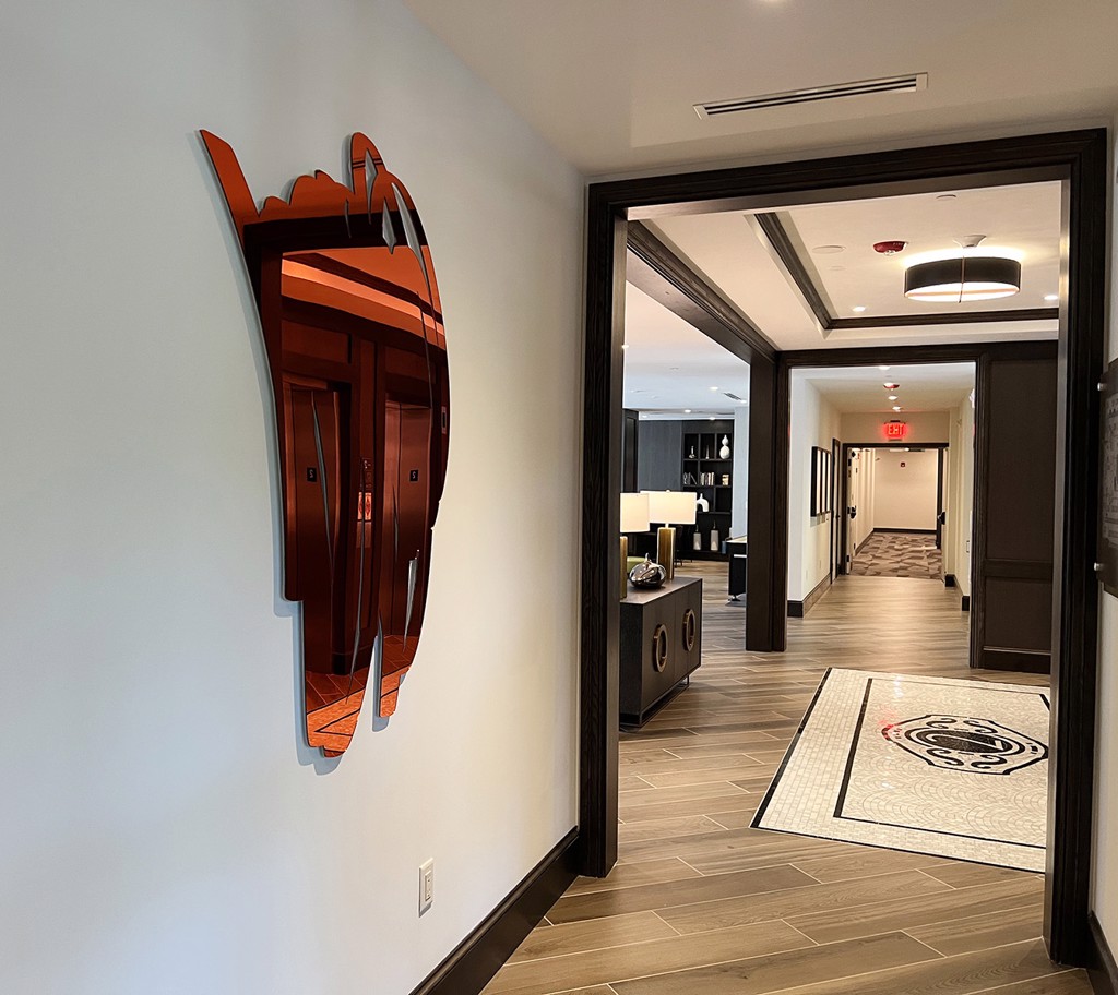 Vertical Scribble Mirror, Orange, Laser cut mirrored acrylic by