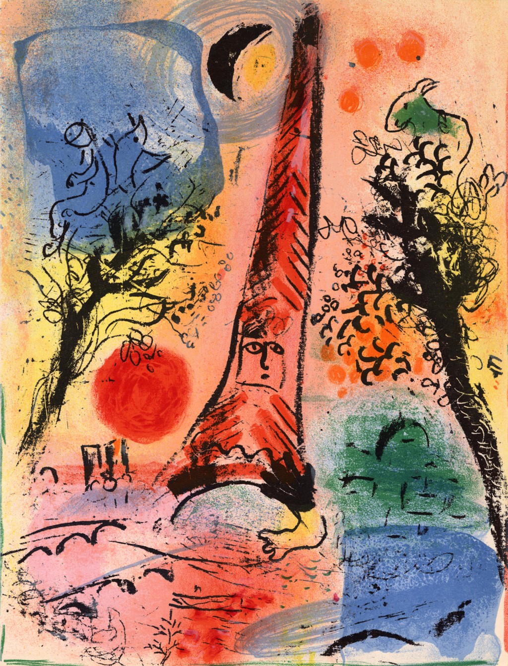 子犬　Marc Chagall 抽象画 金色フレーム Vision de Paris (Vision of Paris) by Marc Chagall | David Barnett