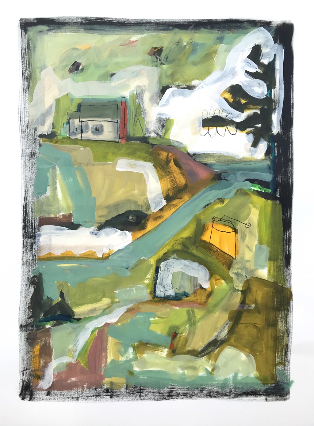 Fisherman's cottage, cove, and crab trap, Maine by Rachael Van Dyke
