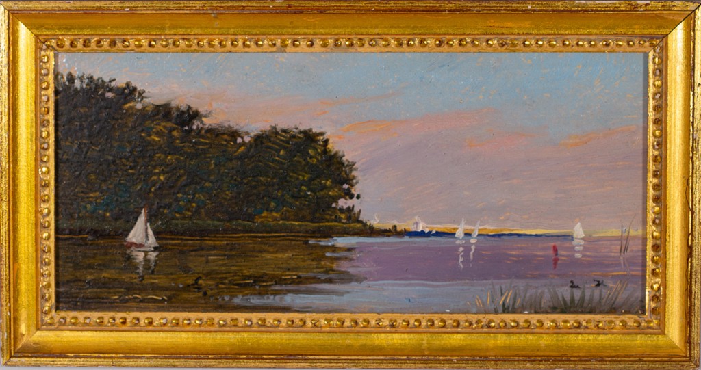 Lily Pad Gallery in Watch Hill, RI, offers this original oil painting of a Sailboat Seascape by artist Peter Layne Arguimbau as part of its fine art collection for sale.