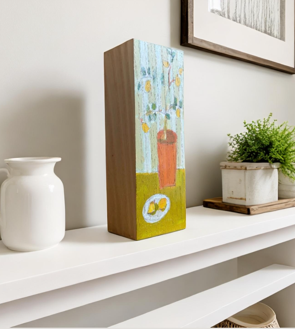 Two Lemons and Red Vase by Rachael Van Dyke