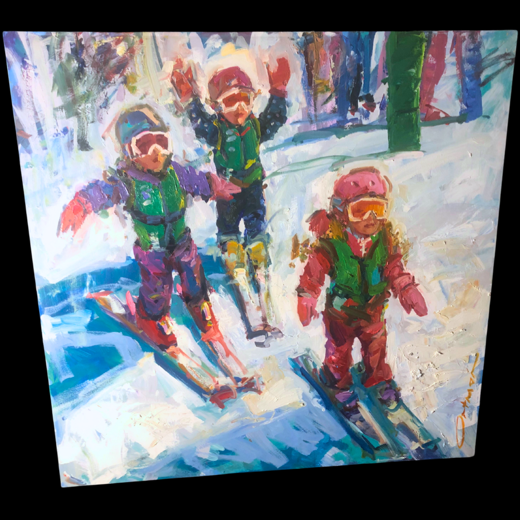 Simon Says - a Carl Ortman original oil painting of kids skiing