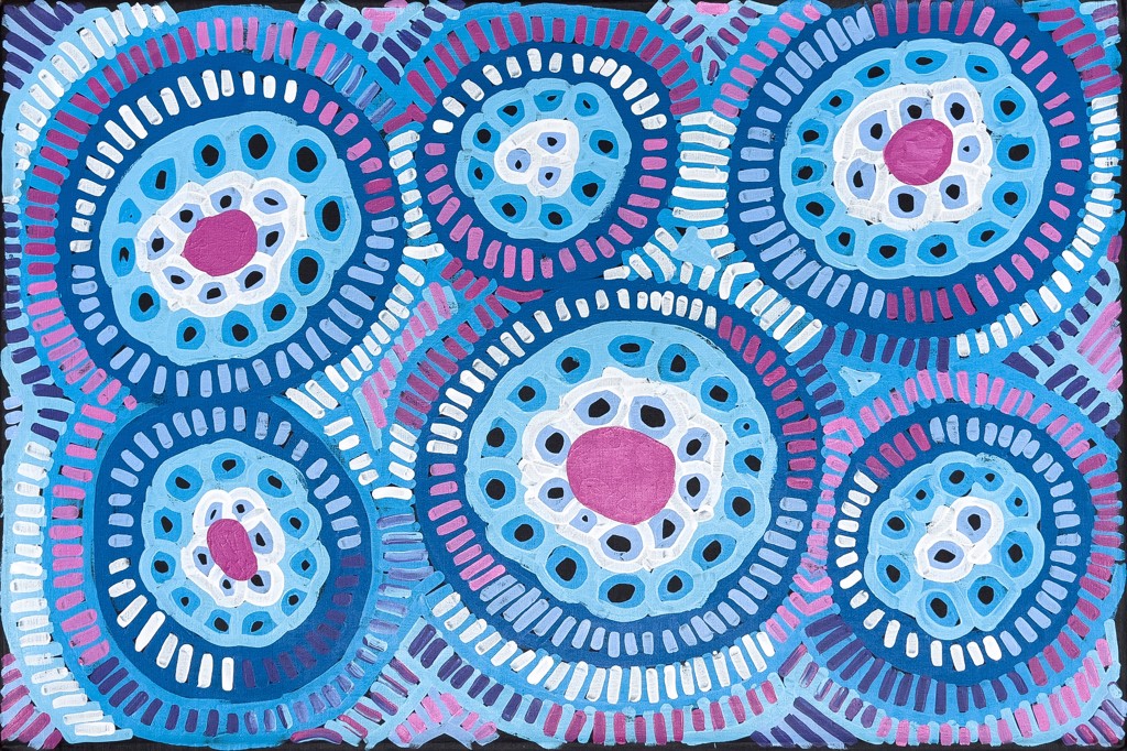 Vanetta Nampijinpa Hudson Malikijarra Jukurrpa (Two Dogs Dreaming) by Warlukurlangu Artists