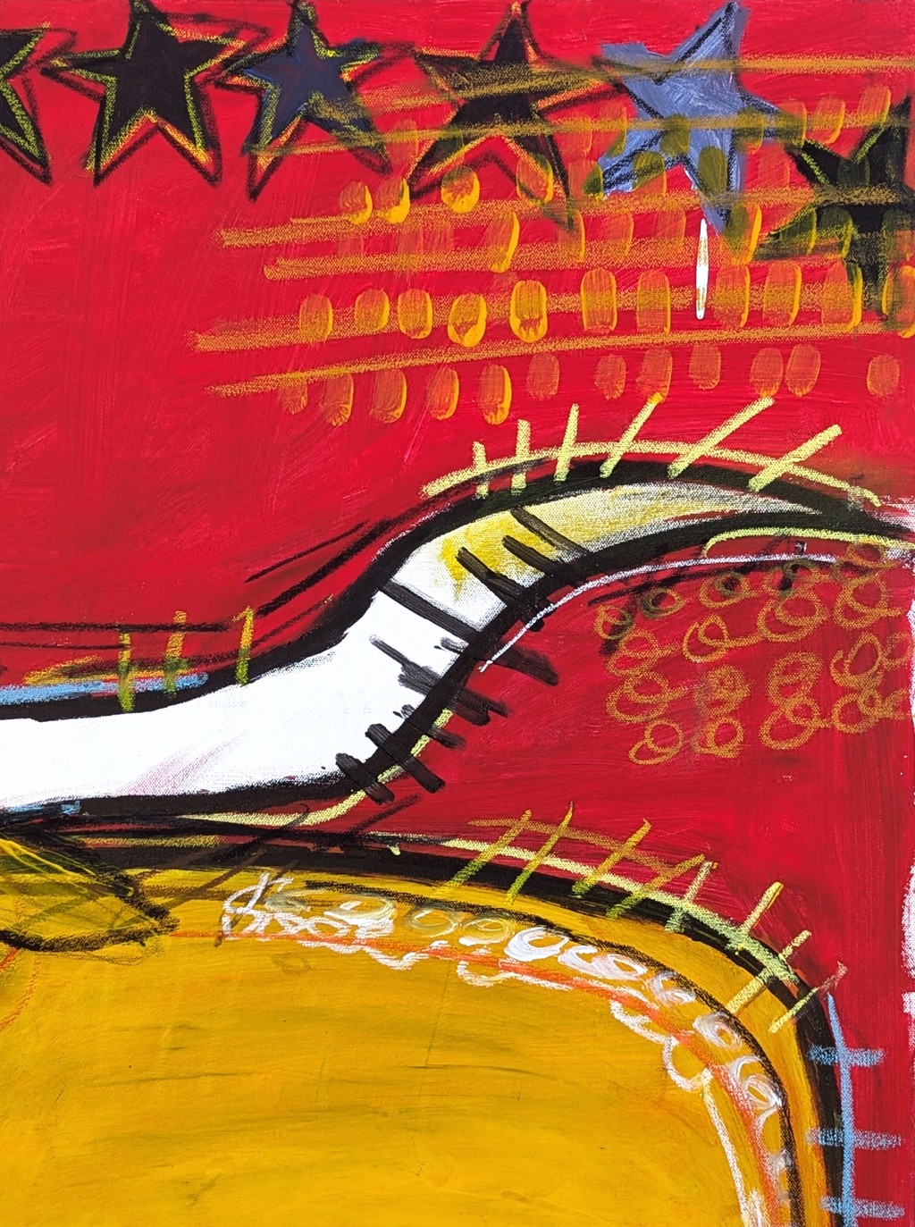 Contemporary Colorful Red Toned Abstract Longhorn and Jarritos Painting by Ramon Severino