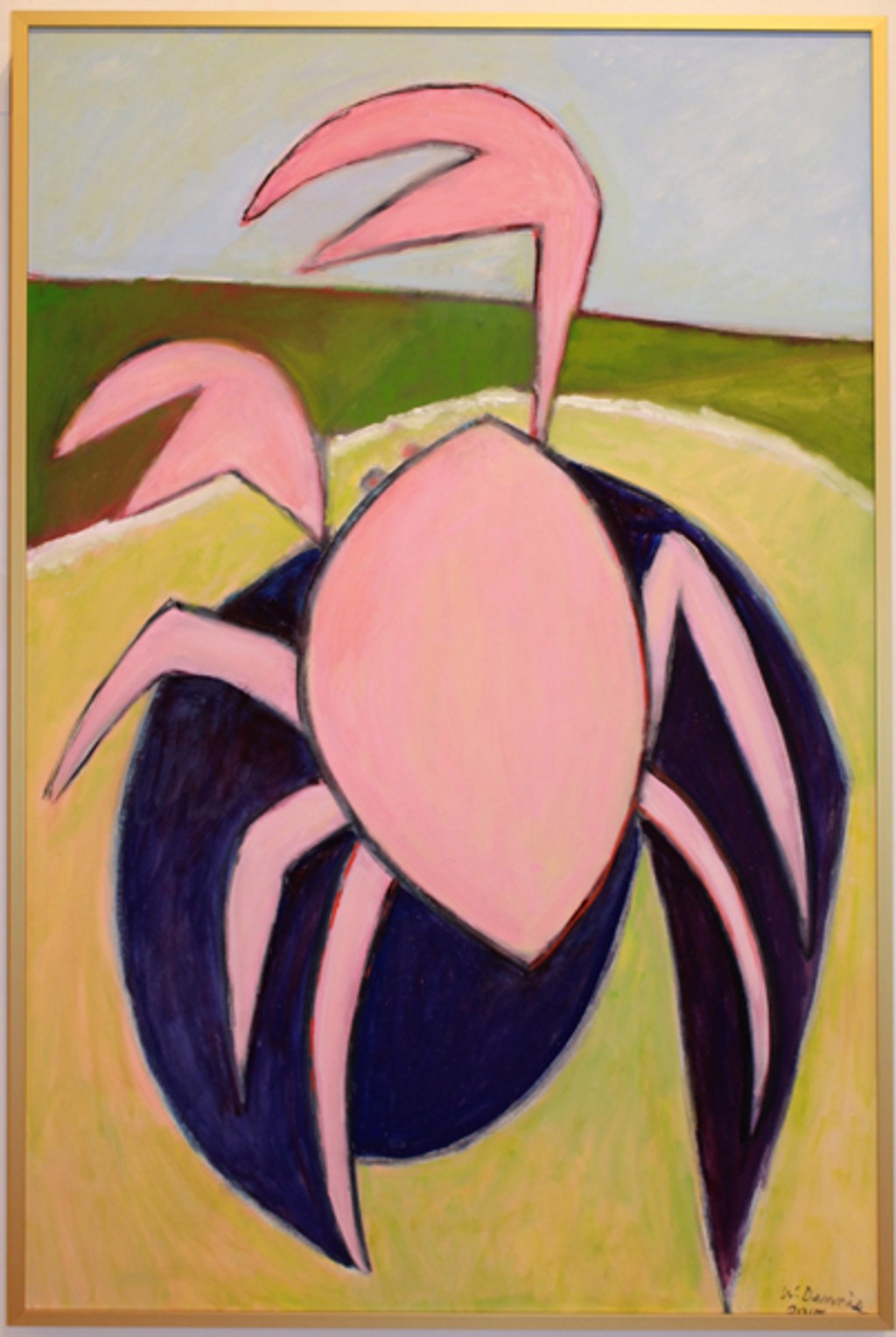 pink crab cubist style with blue yellow and green