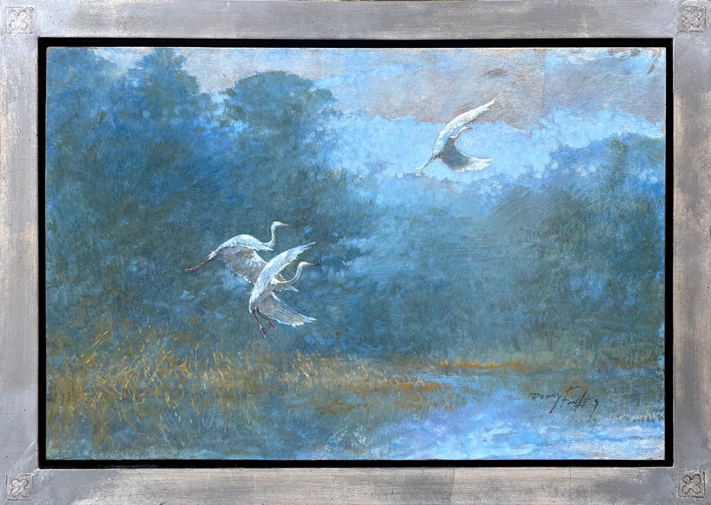 Egrets Flying by Donny Finley