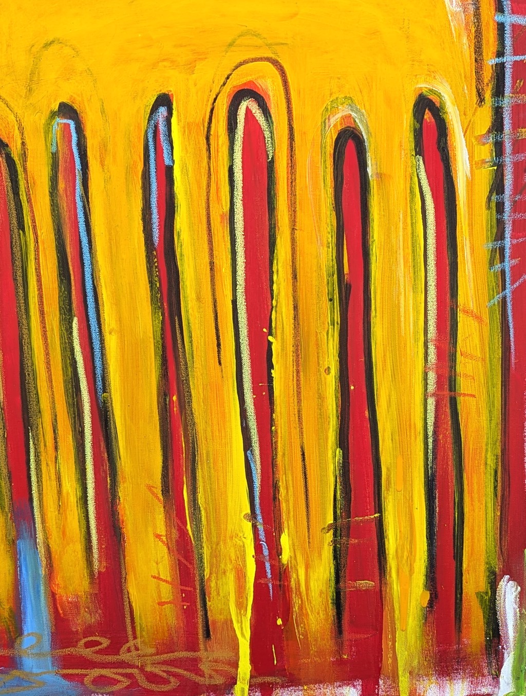 Contemporary Colorful Red Toned Abstract Longhorn and Jarritos Painting by Ramon Severino