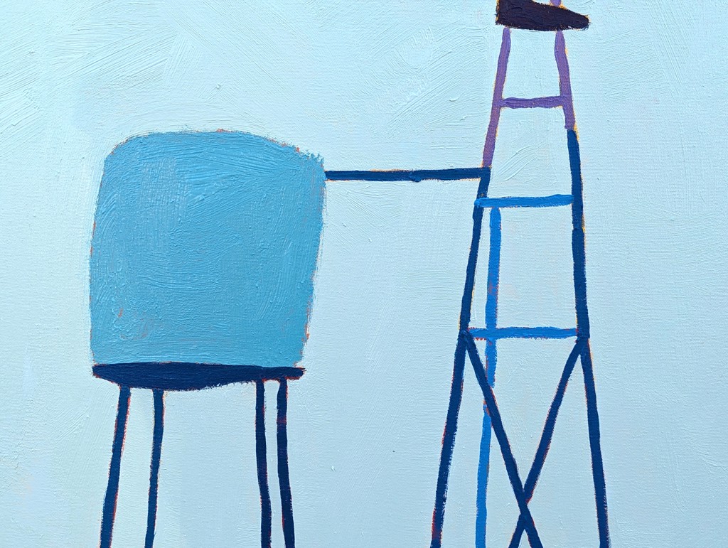“American Rural, Windmill” Contemporary Colorful Pastoral Landscape Painting by Jacob Spacek