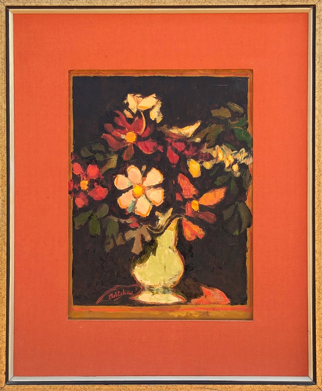 Modern Warm Toned Abstract Cubist Inspired Floral Still Life Painting by David Adickes