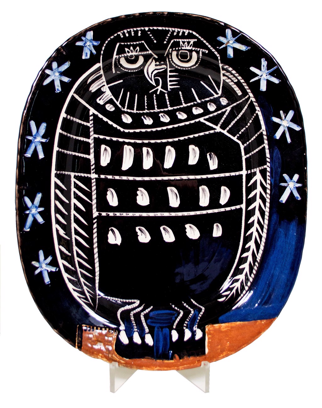 Bright Owl– Madoura rectangular platter, Edition Picasso by Pablo