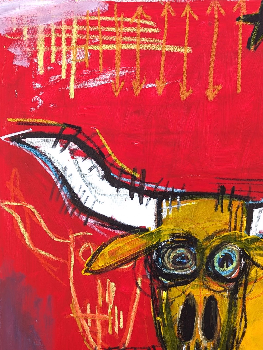 Contemporary Colorful Red Toned Abstract Longhorn and Jarritos Painting by Ramon Severino