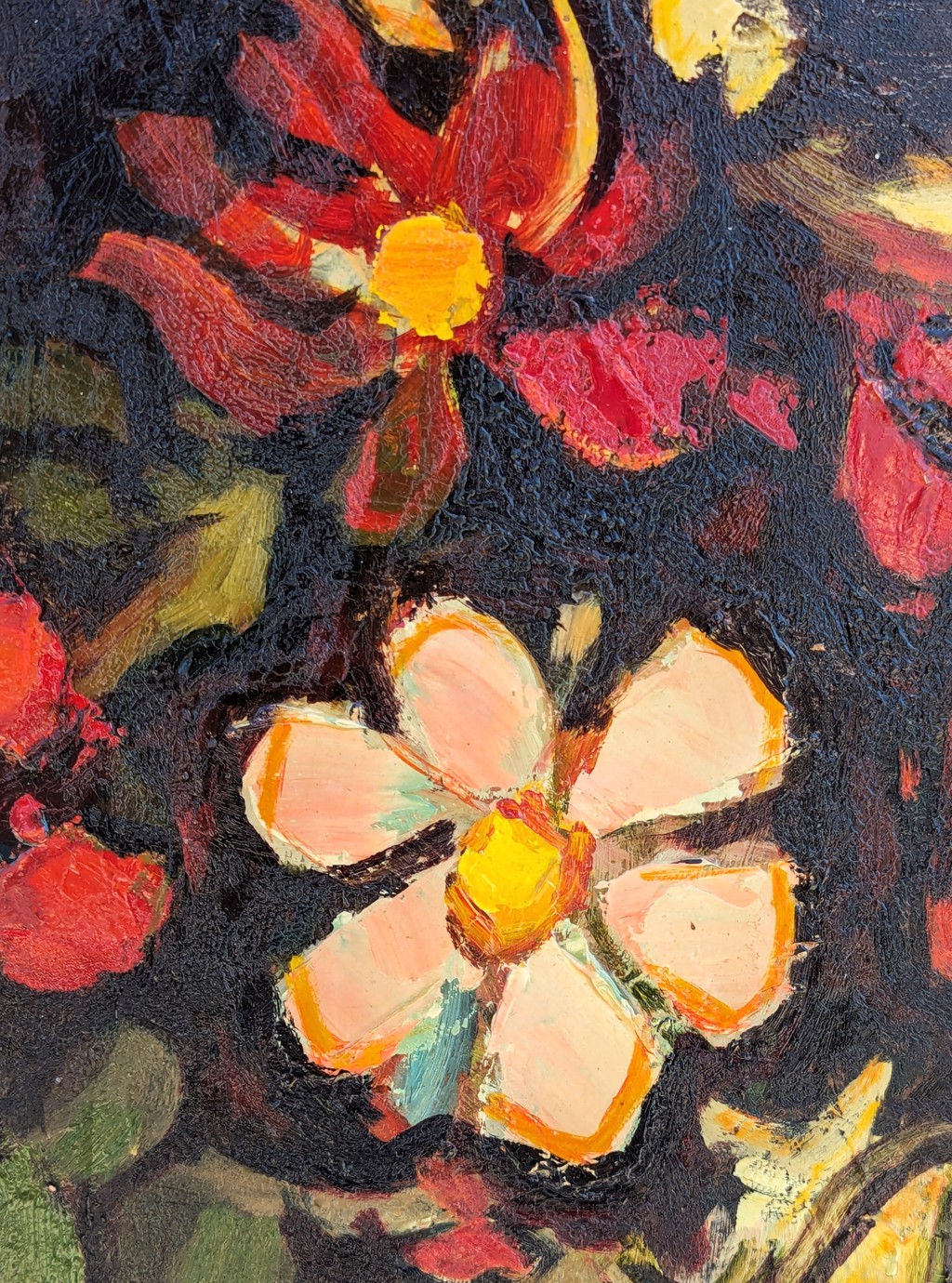 Modern Warm Toned Abstract Cubist Inspired Floral Still Life Painting by David Adickes