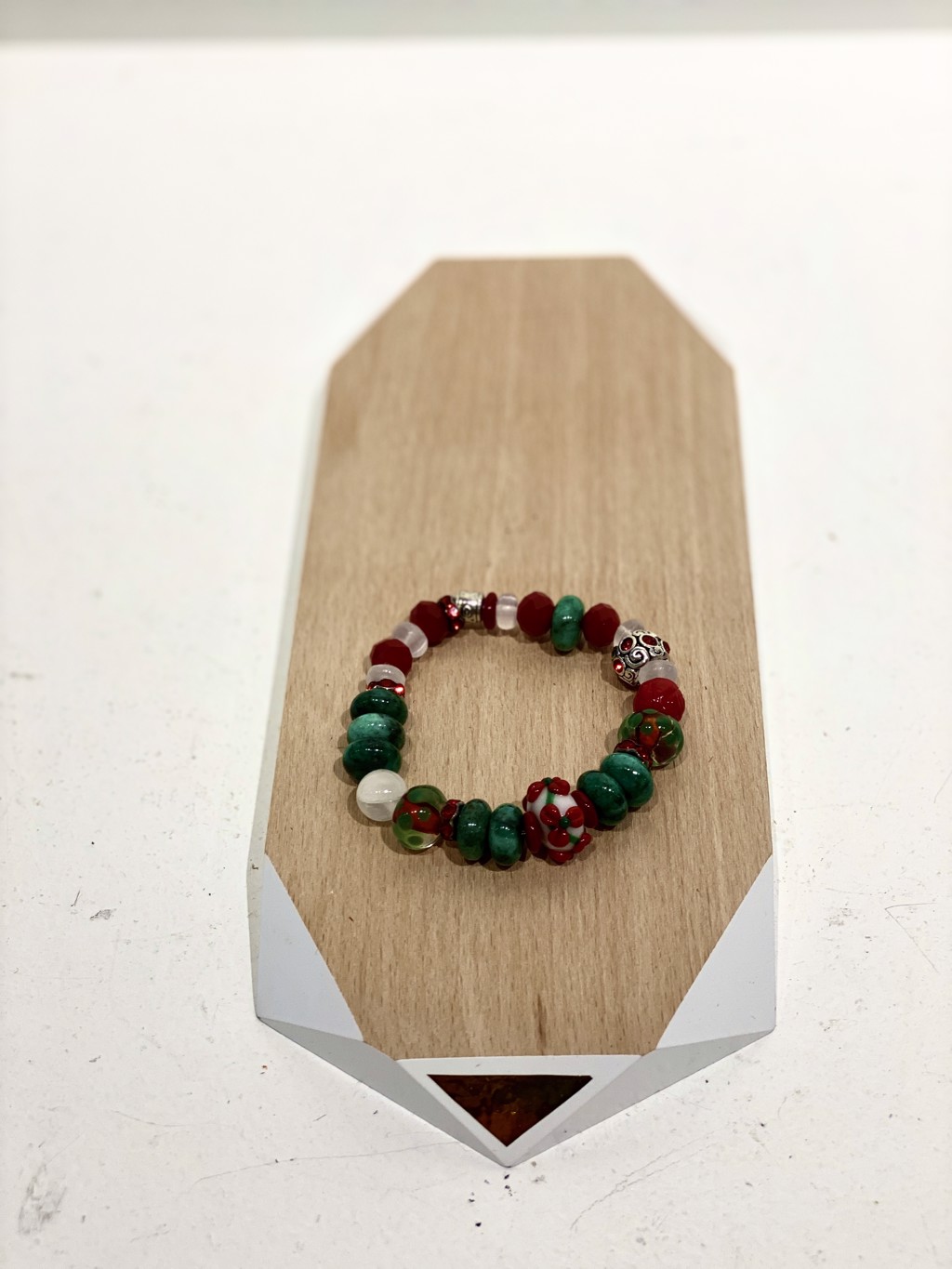 Christmas Lampwork and Green Pirite #27 by Melissa Turney