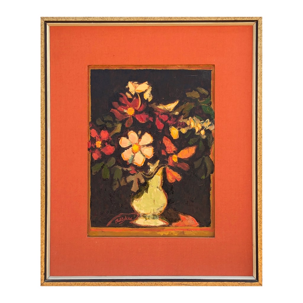 Modern Warm Toned Abstract Cubist Inspired Floral Still Life Painting by David Adickes
