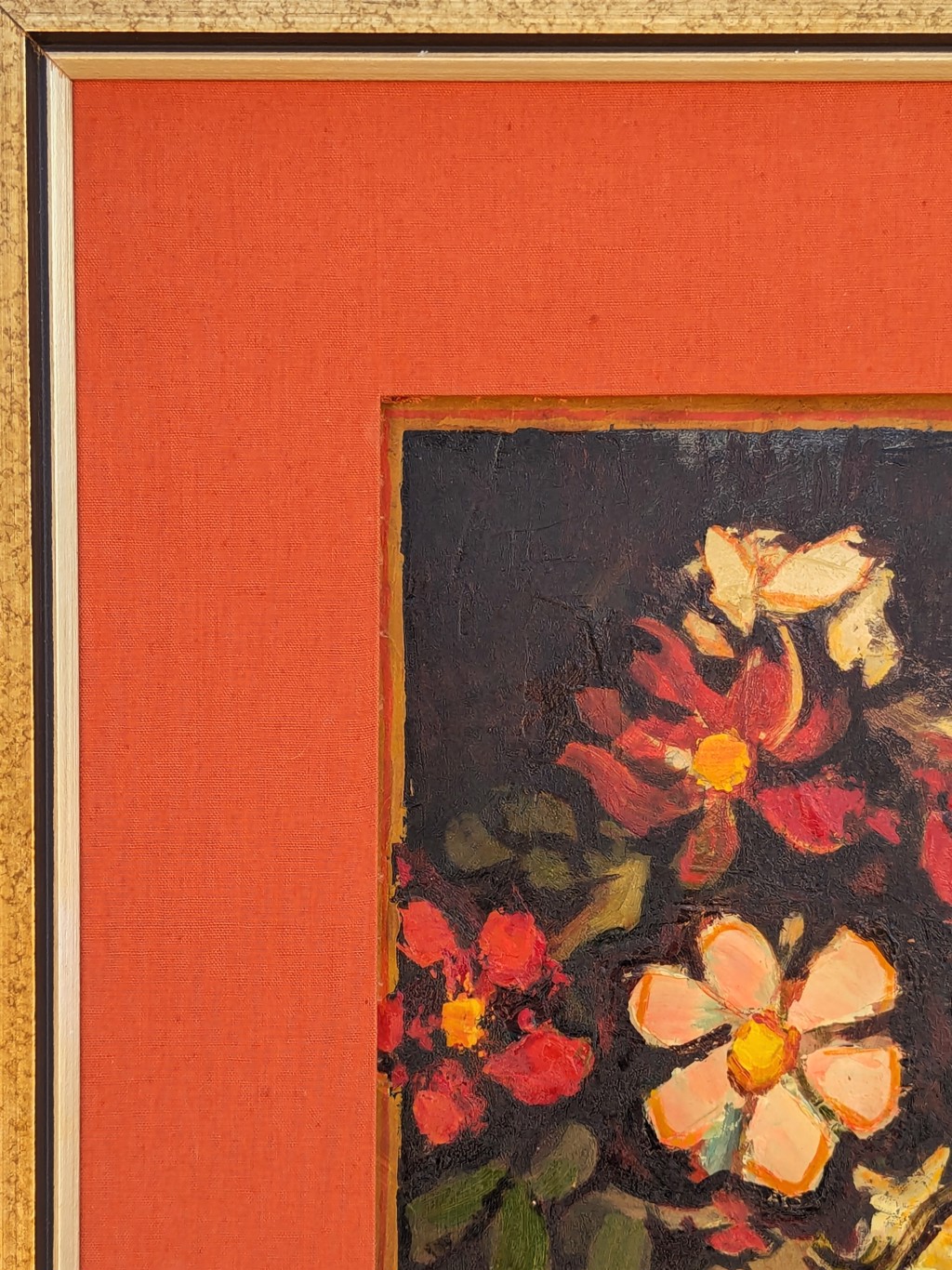 Modern Warm Toned Abstract Cubist Inspired Floral Still Life Painting by David Adickes