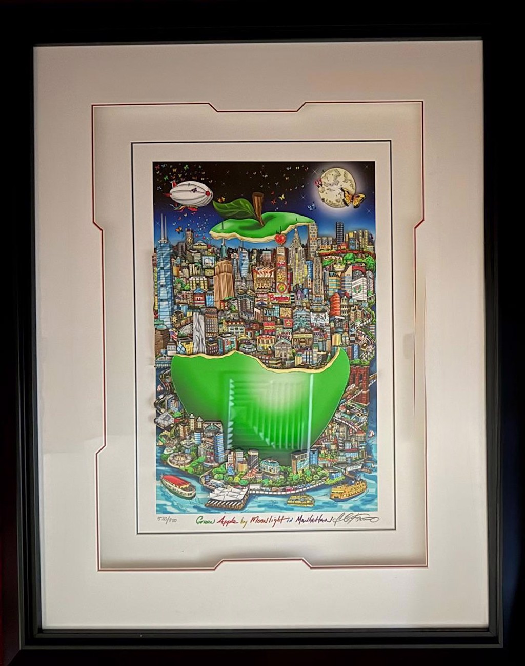 Green Apple by Moonlight in Manhattan #2NS by Charles Fazzino