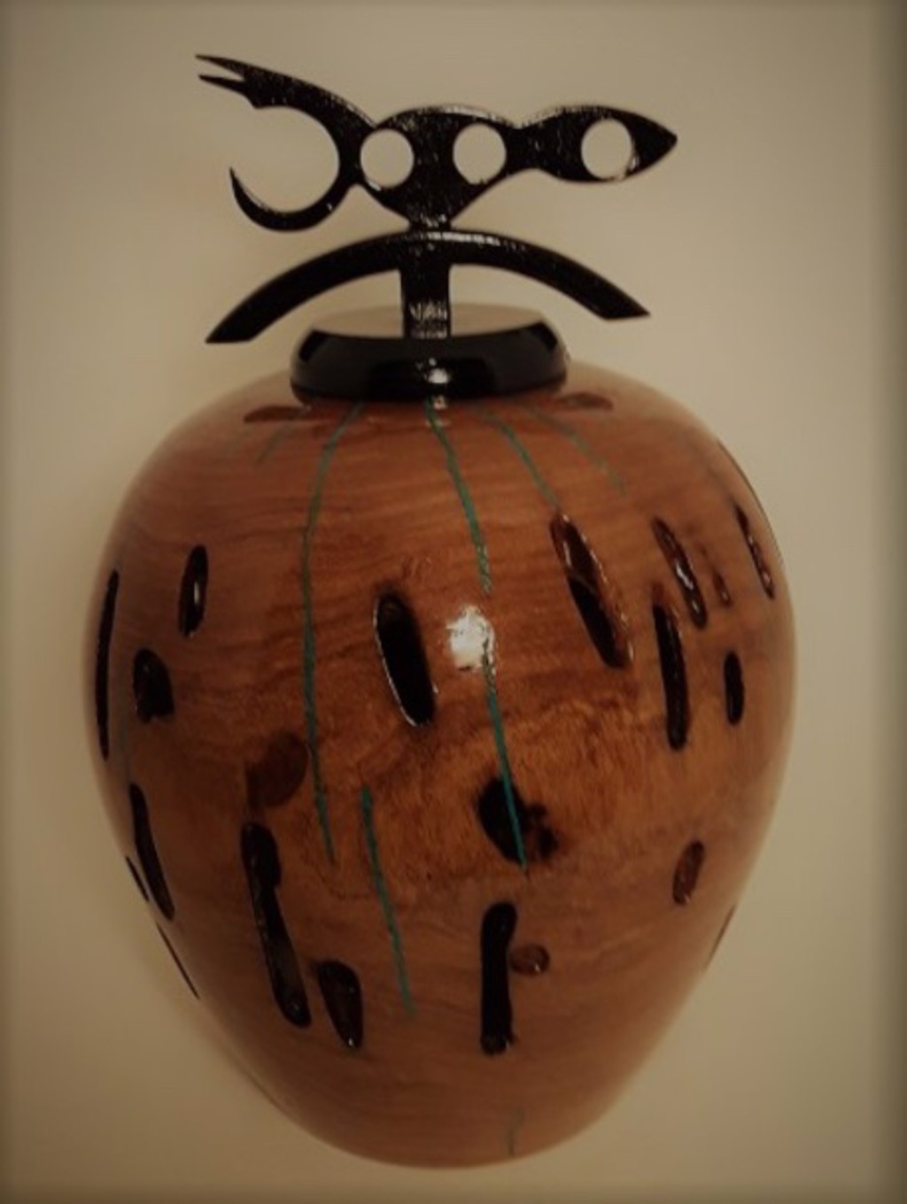 Roadrunner II - Mesquite withTurquoise Accents Hollow Form by Jim Scott