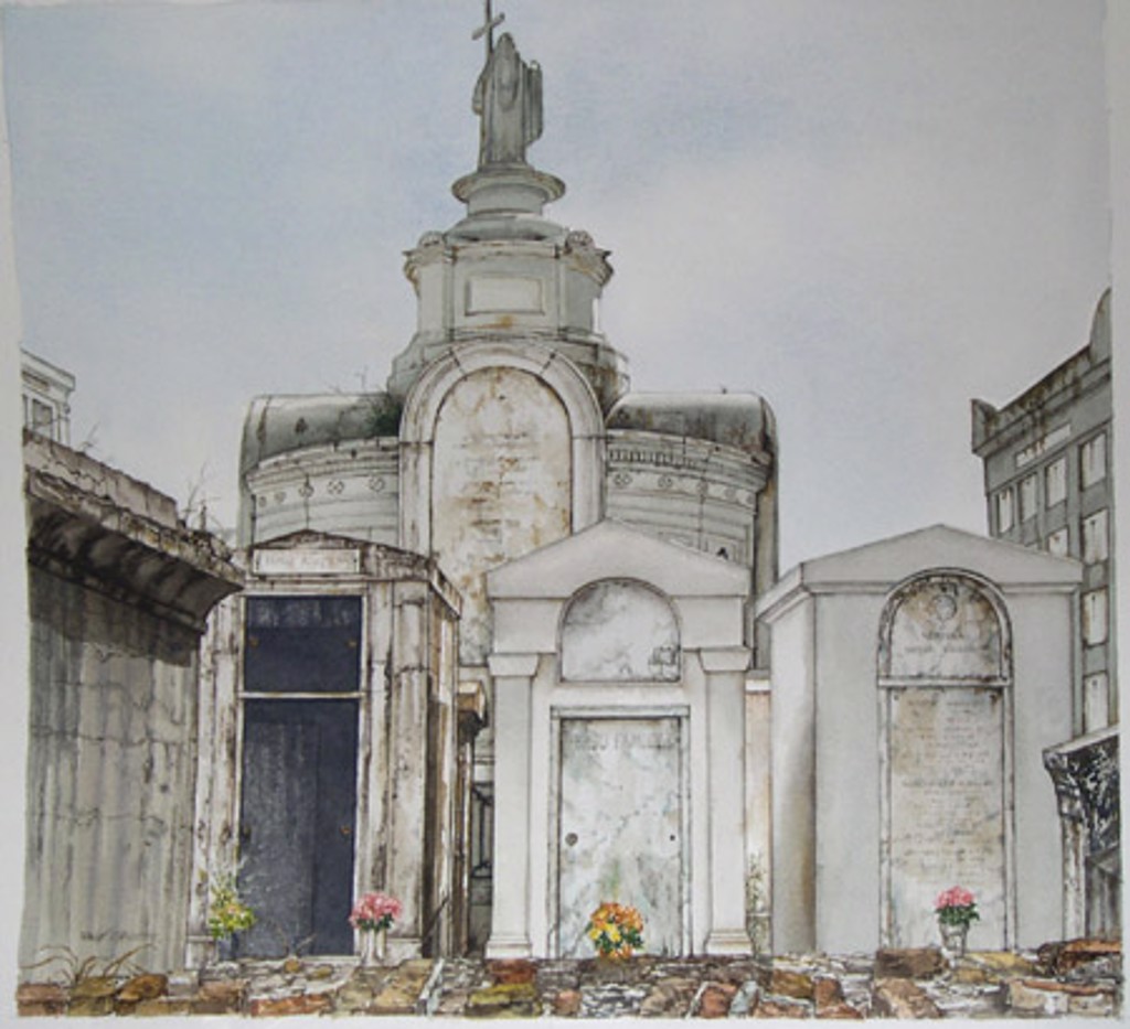 “St. Louis Cemetery #1” Watercolor study for Louisiana State Museum Commission by Shirley Rabe' Masinter