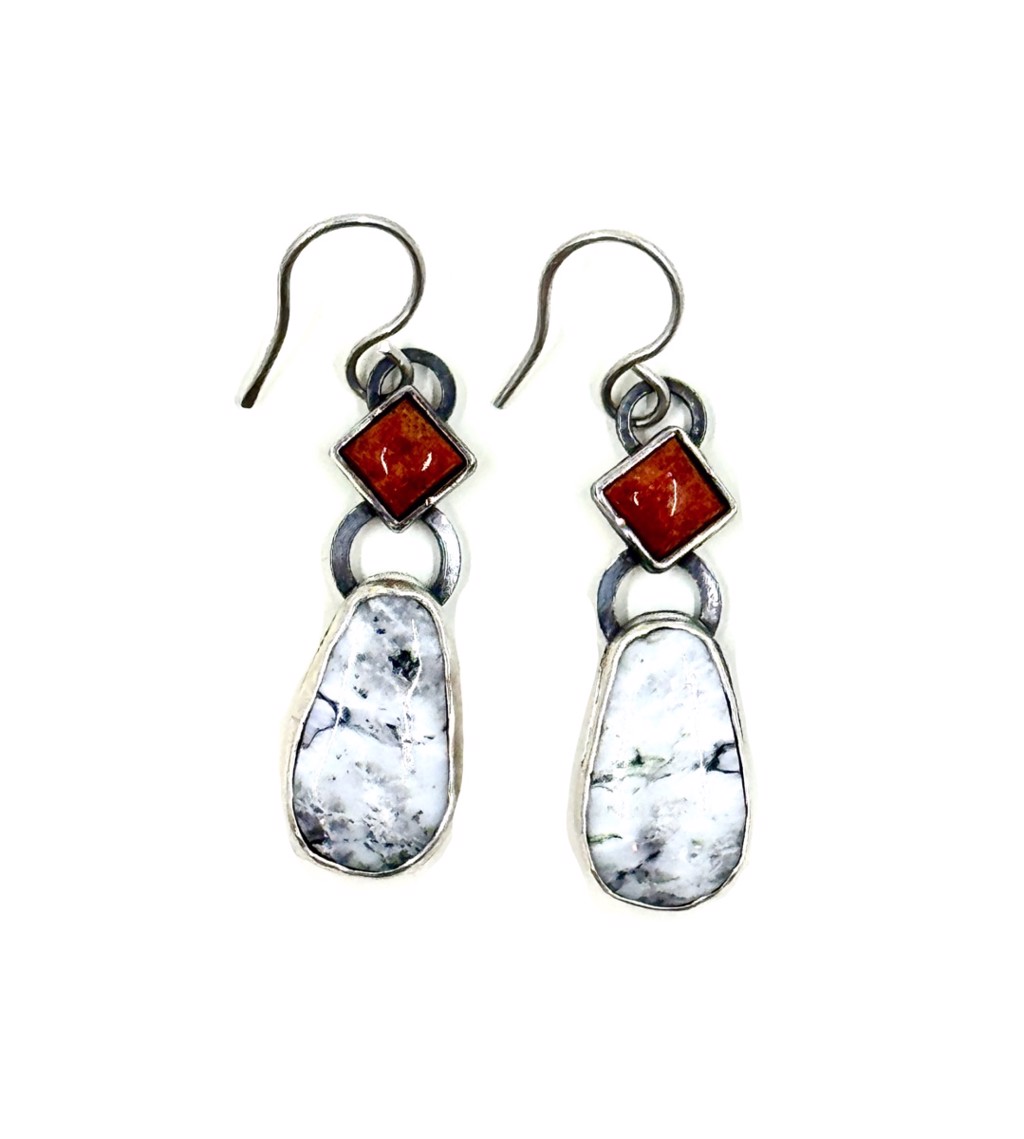 Earrings - White Buffalo & Coral in Sterling Silver DK5017 by Doris King