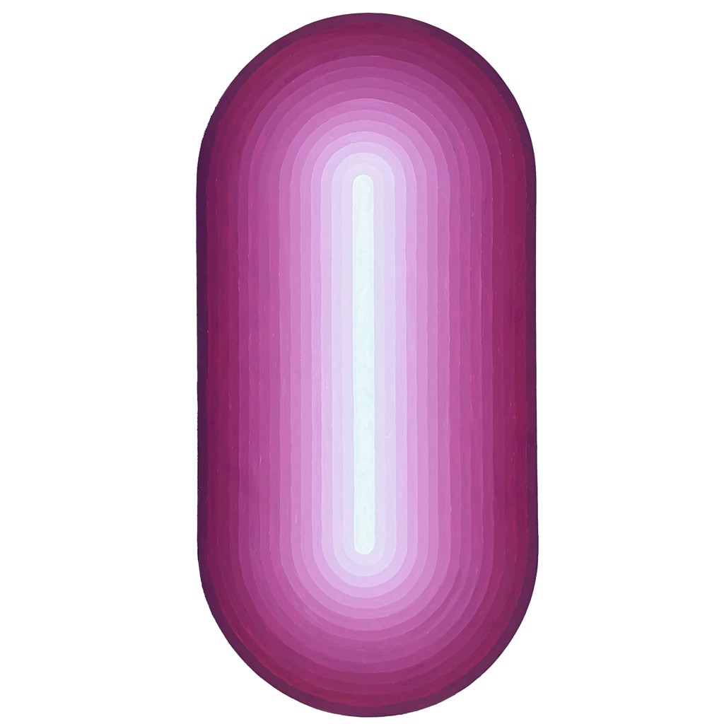 "Chisel" Contemporary Abstract Magenta Ombre Shaped Concentric Oval Painting by David Hardaker