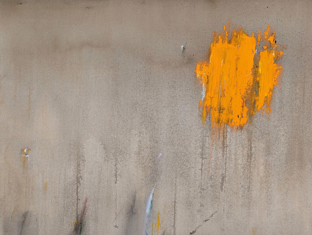 “Forest Fire” Contemporary Yellow & Neutral Toned Expressive Abstract Painting by Tra' Slaughter