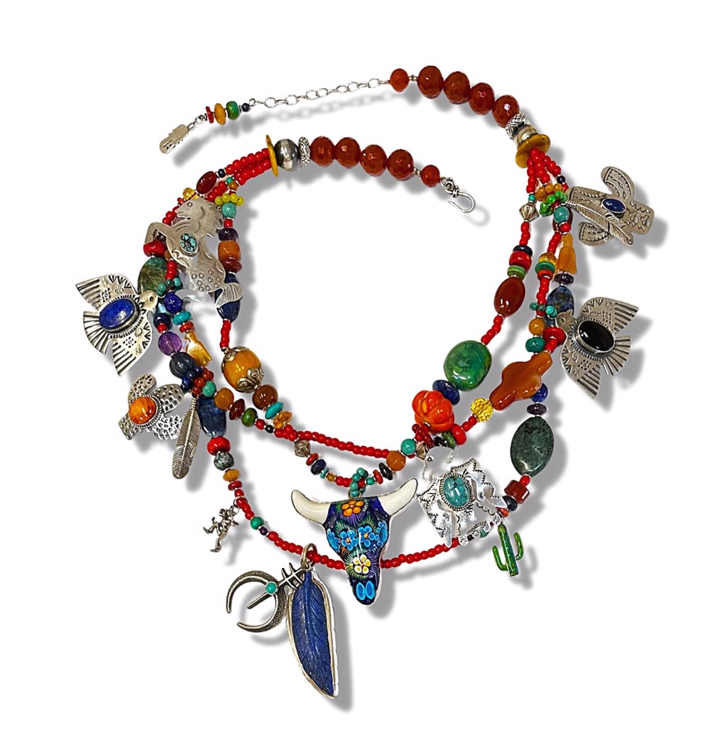 Necklace - Three Strand Lapis  Feather Necklace KY 1439 by Kim Yubeta
