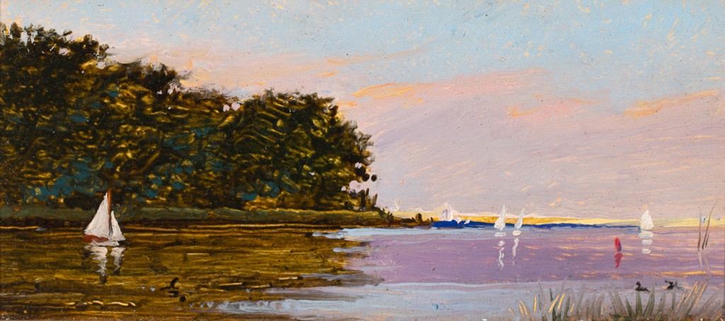 Lily Pad Gallery in Watch Hill, RI, offers this original oil painting of a Sailboat Seascape by artist Peter Layne Arguimbau as part of its fine art collection for sale.