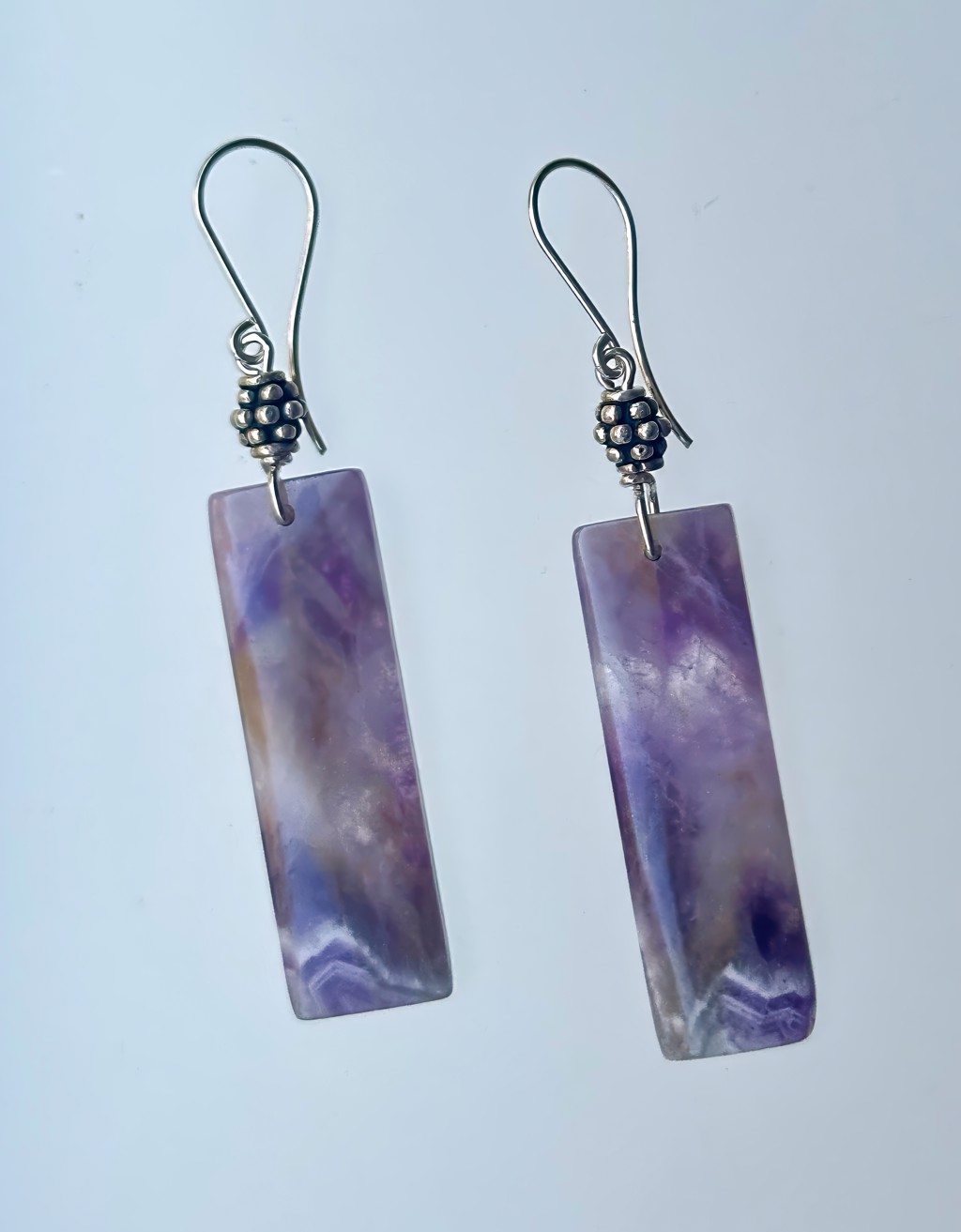 Long Purple Agate with Bali Silver Accent Earrings by Pamela Phelps