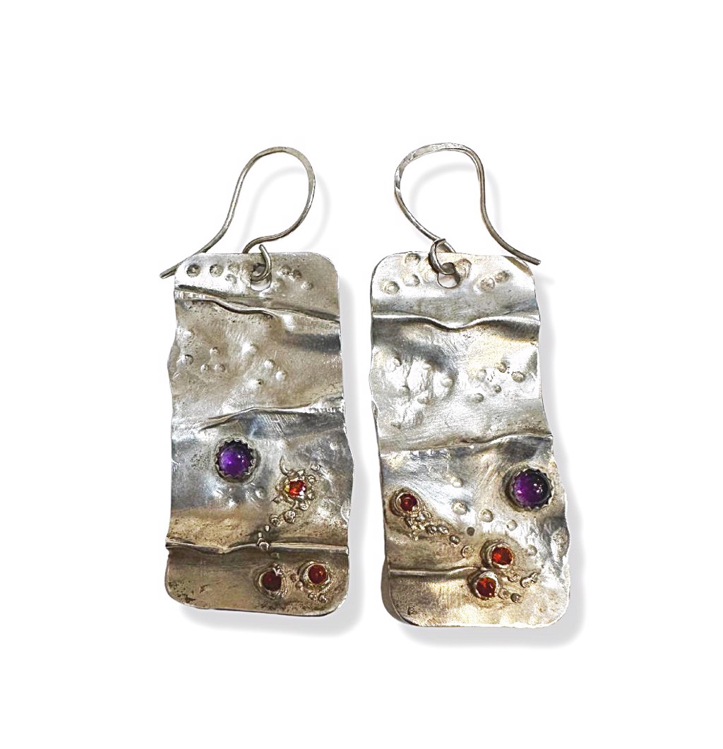 Foldformed Earrings - Amethyst and Rubies by Doris King