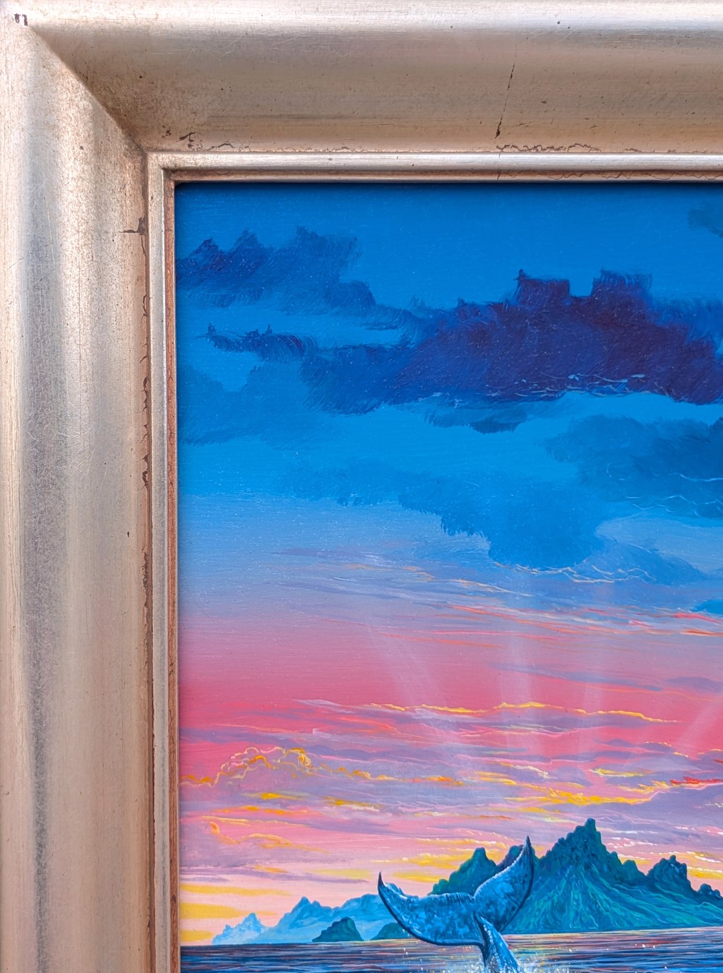 Contemporary Colorful Tropical Ocean Landscape with Whales by
