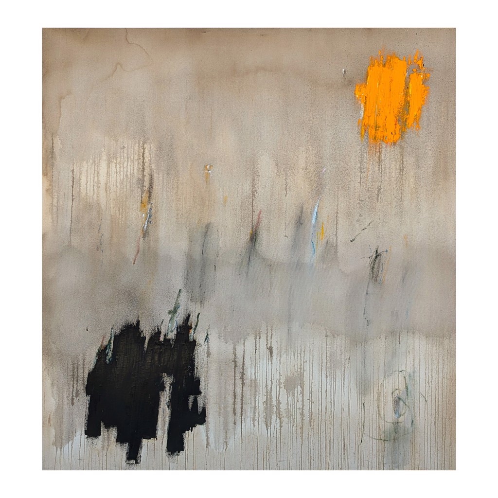 “Forest Fire” Contemporary Yellow & Neutral Toned Expressive Abstract Painting by Tra' Slaughter