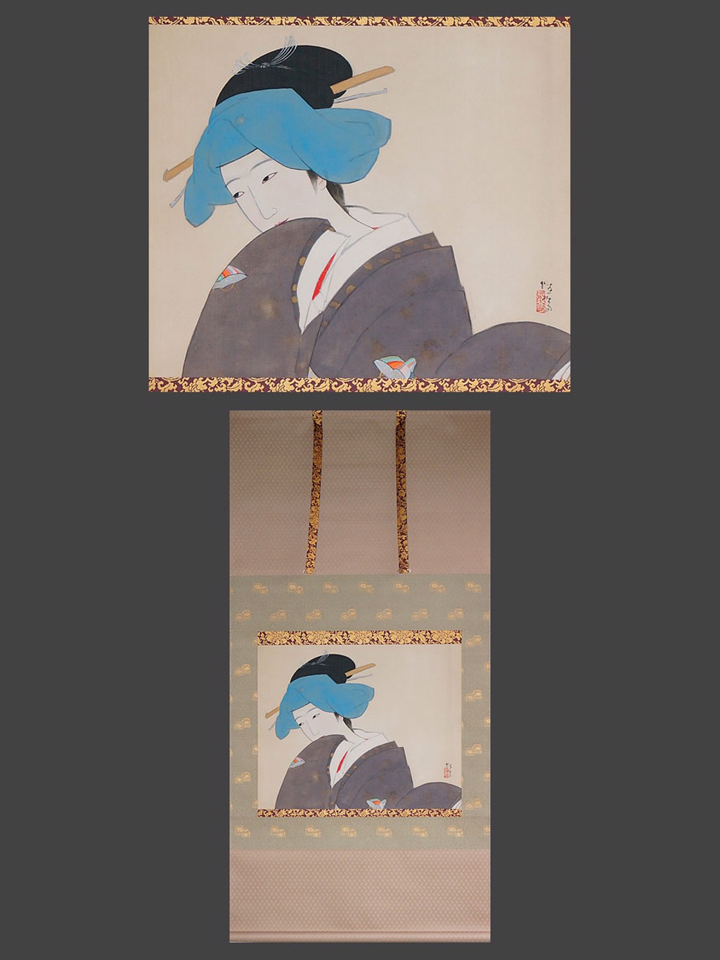 Beauty acting Coy by Kitano Tsunetomi (1880 - 1947)