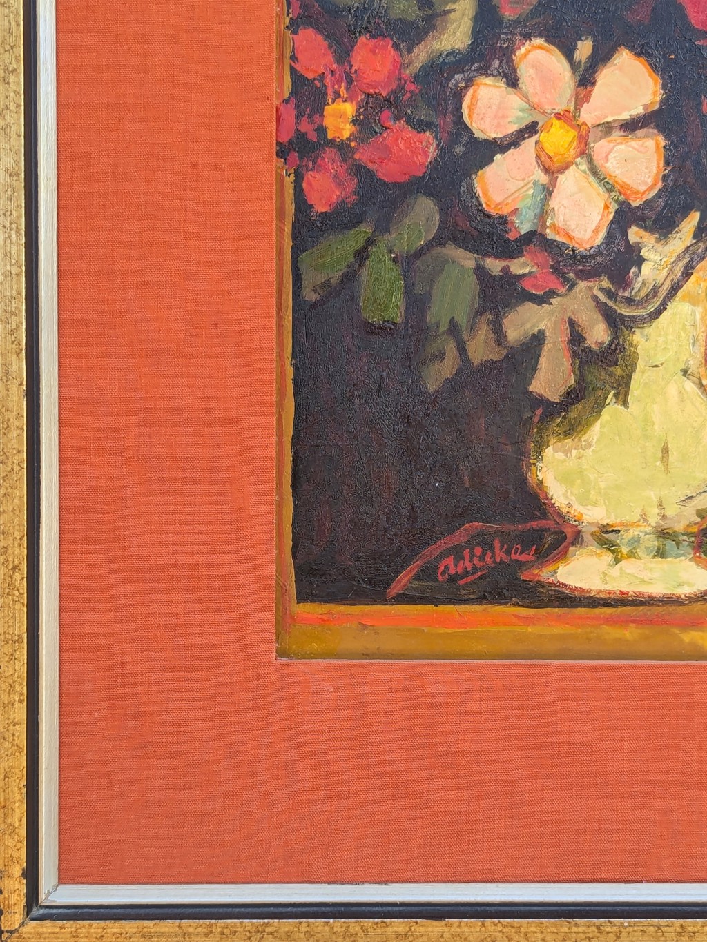 Modern Warm Toned Abstract Cubist Inspired Floral Still Life Painting by David Adickes