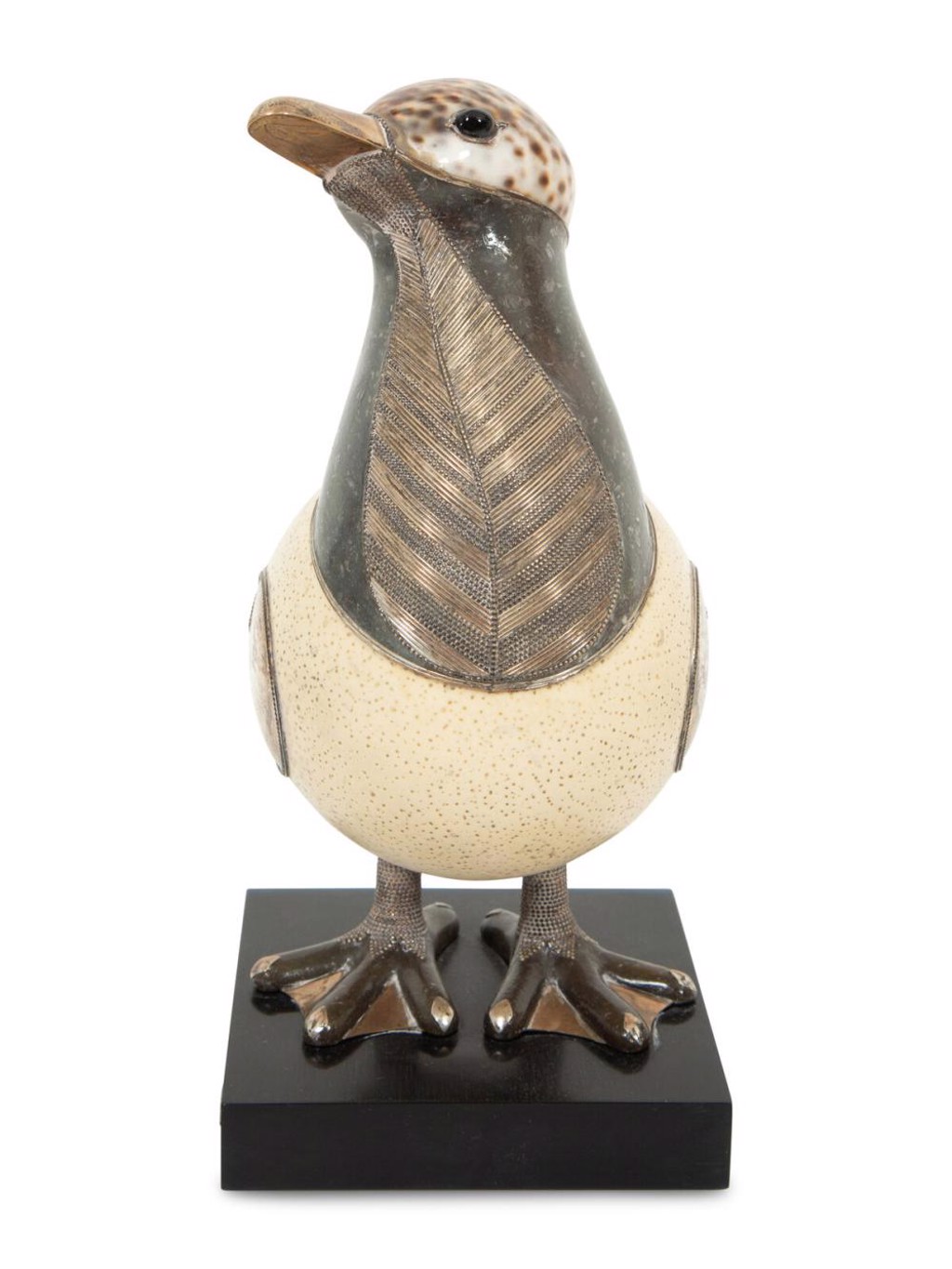 Duck Ostrich Egg and Silver Sculpture by Roberto Estévez | Blue