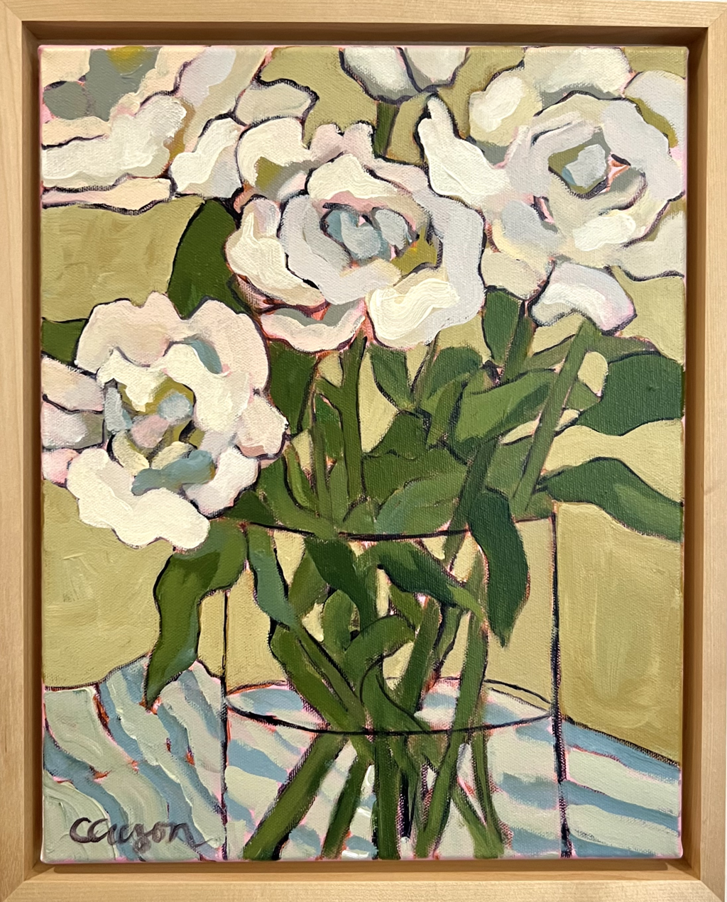 Peonies in Clear Vase by Caroline Creson