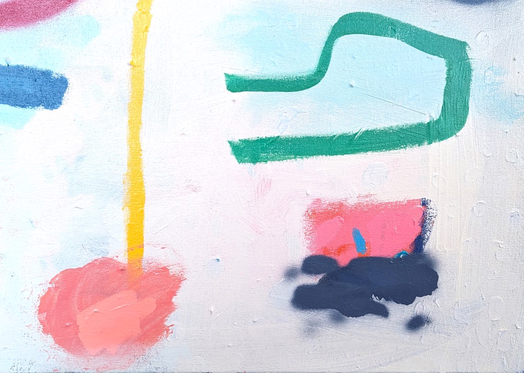 "Yellow Thread" Contemporary Colorful Vibrant Abstract Geometric Painting by Peter Healy