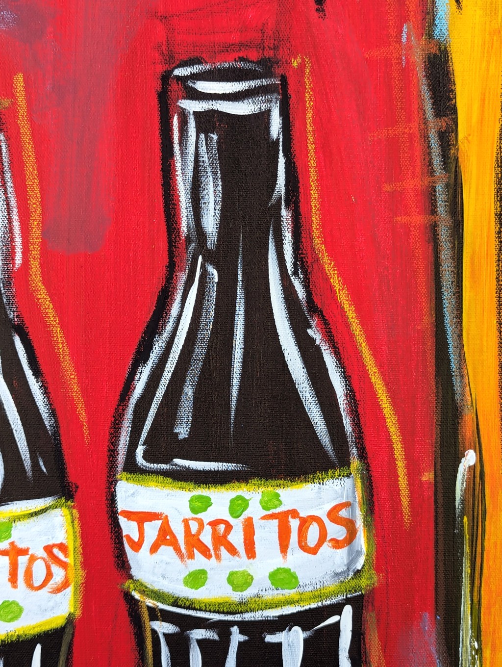 Contemporary Colorful Red Toned Abstract Longhorn and Jarritos Painting by Ramon Severino