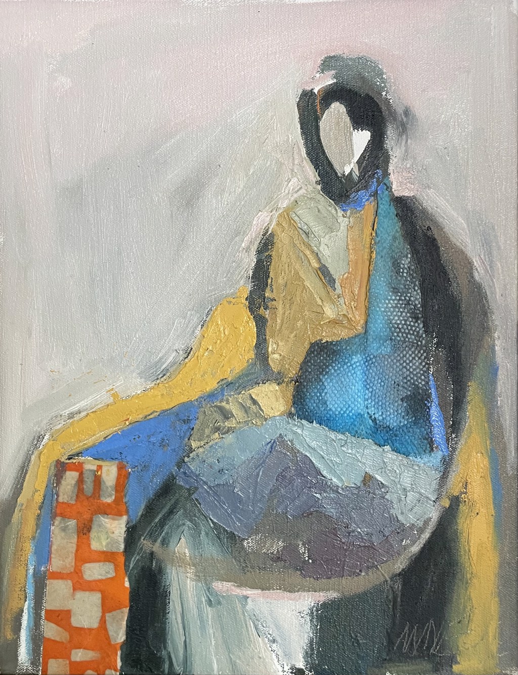 Orange Shape and Blue Shawl by Anne Darby Parker