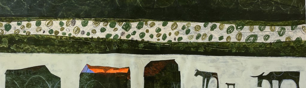 Cattle and Barns Near Dry Riverbed, Santa Fe, NM by Rachael Van Dyke