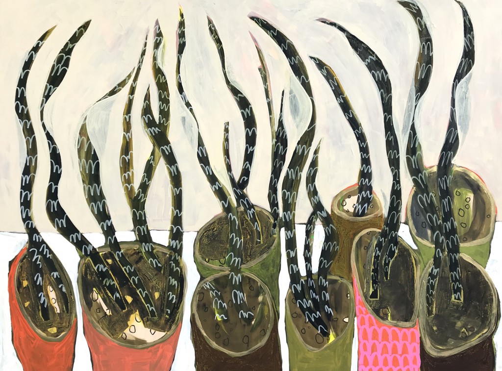 Potted Snake Plants on White Table by Rachael Van Dyke