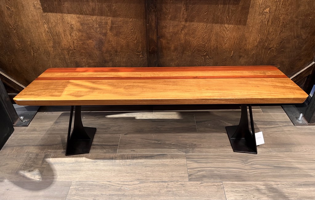 Teak and African Paduk Bench on Steel Base by Ron Gill