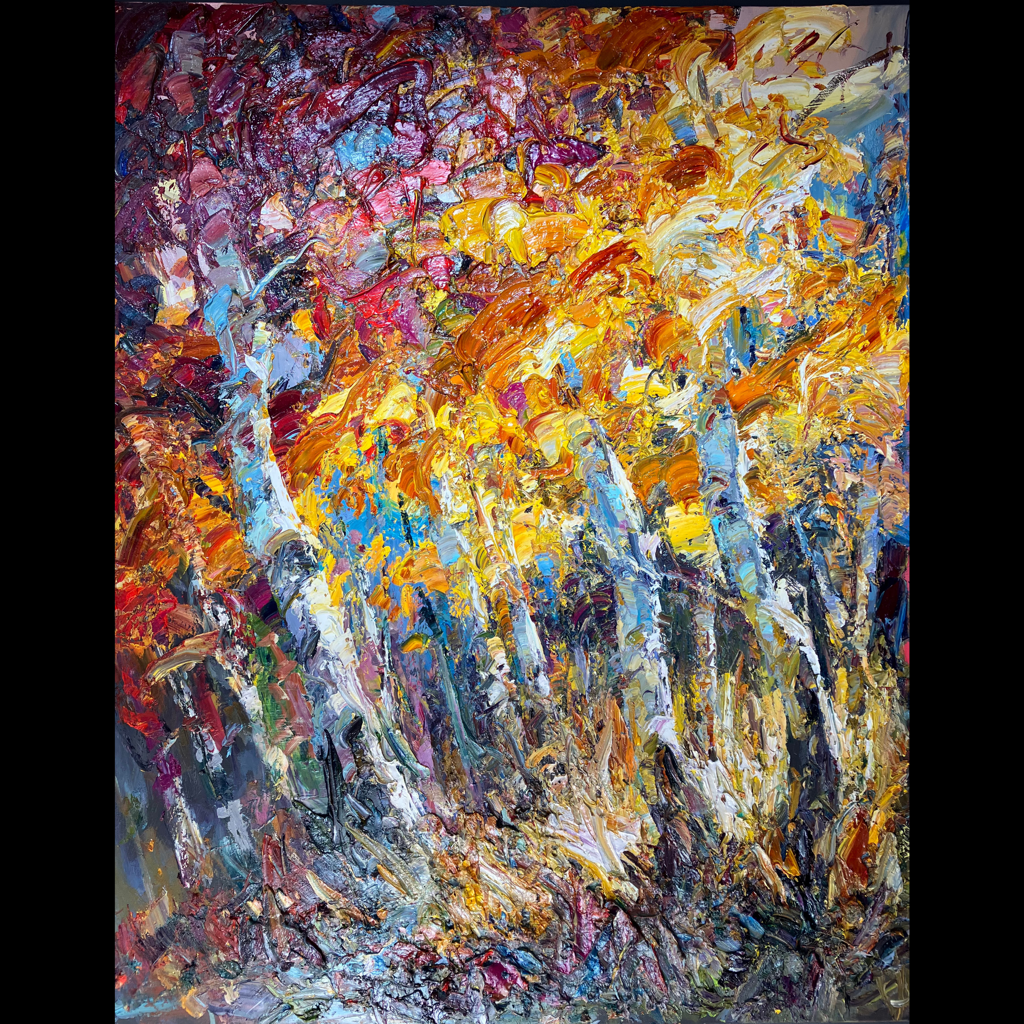 Carl Ortman original oil painting of Rocky Mountain aspen trees in the fall