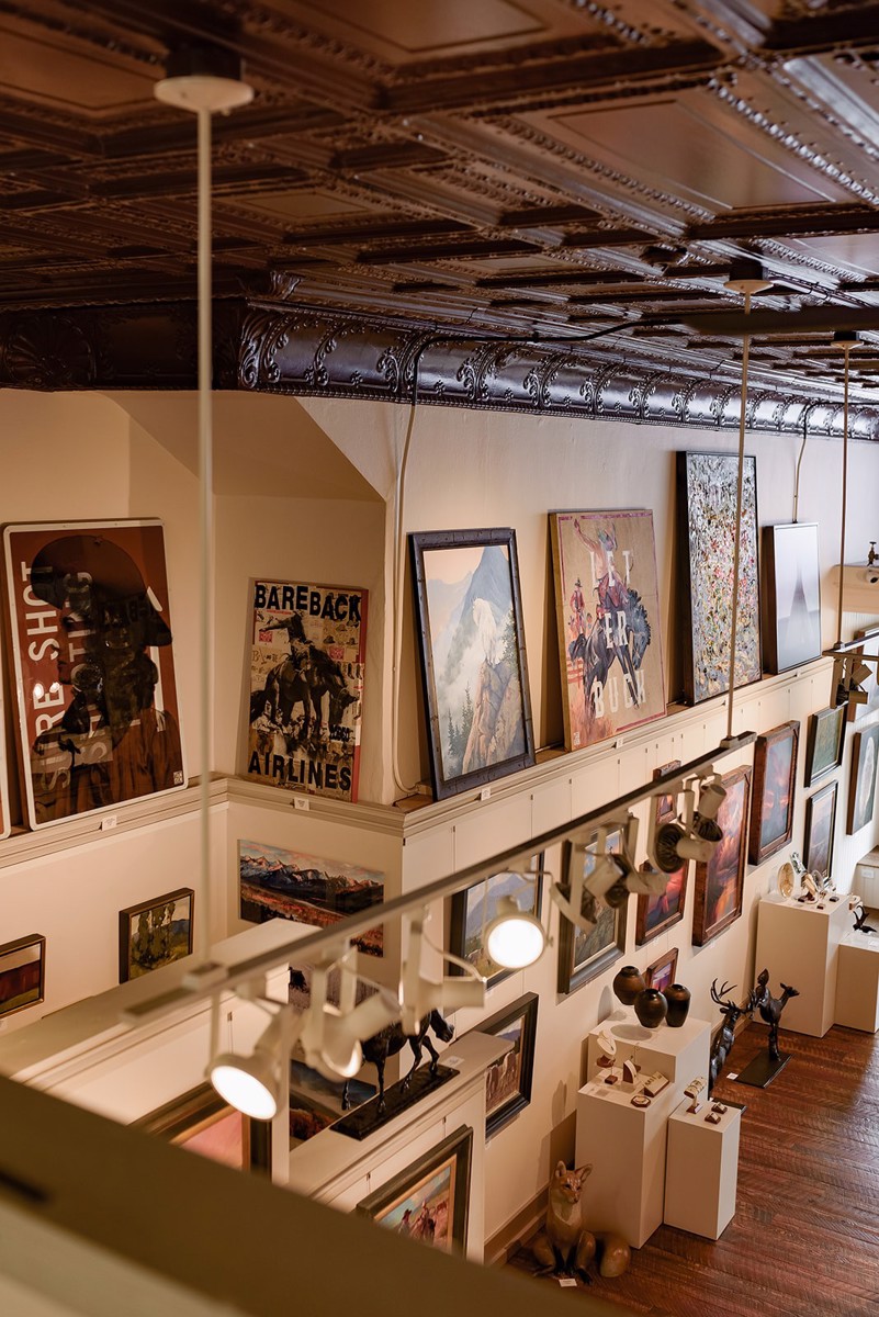 The original tin ceiling above the gallery today