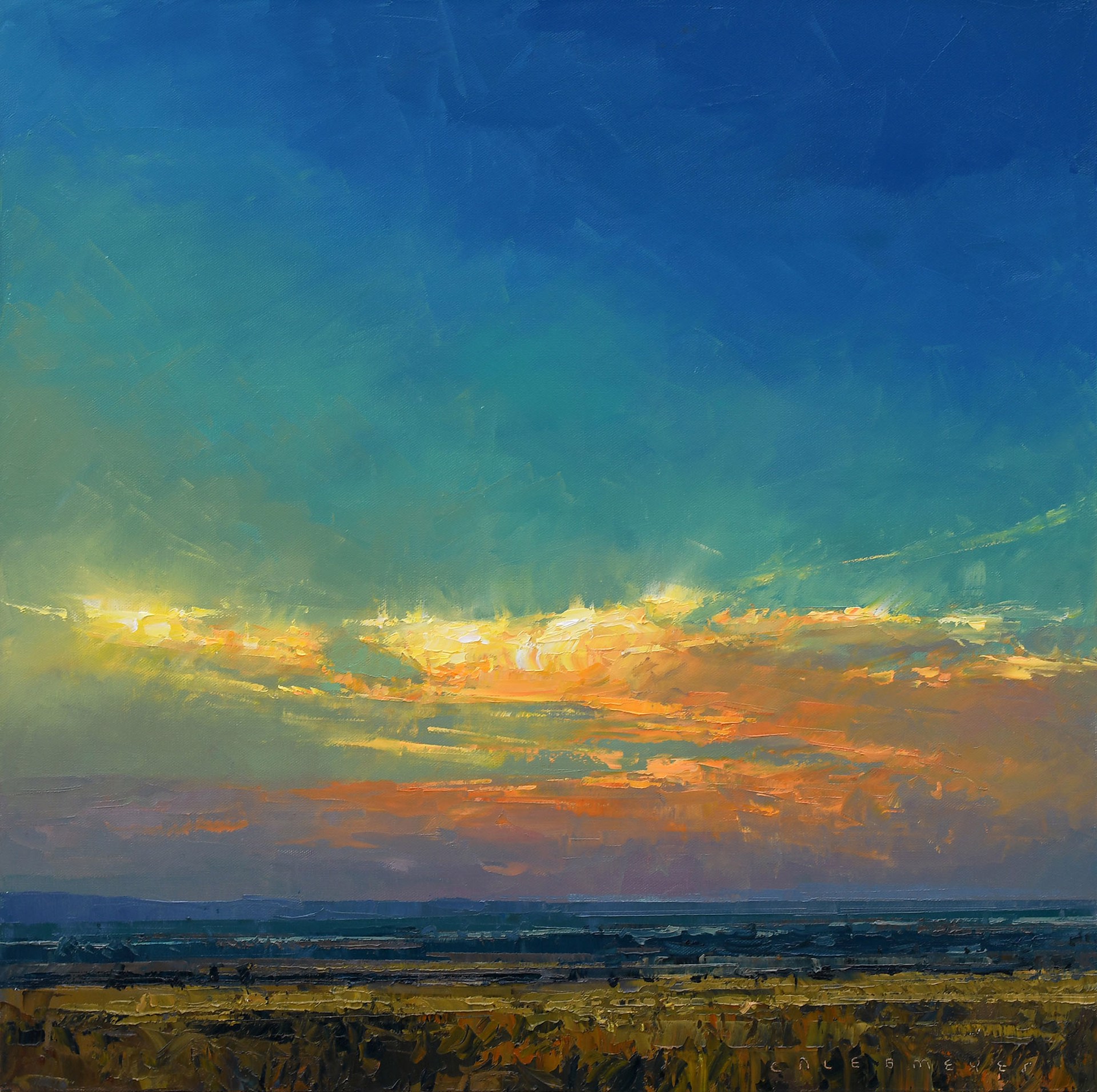 Original Oil Landscape Painting By Caleb Meyer Featuring A Big Sky At Sunset