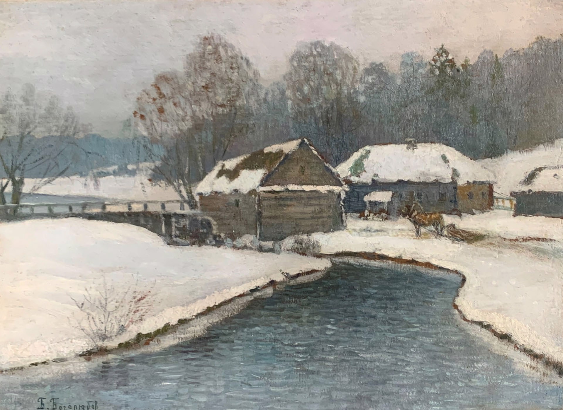 Russian Winter Farm Scene by Boris Bogoljubov