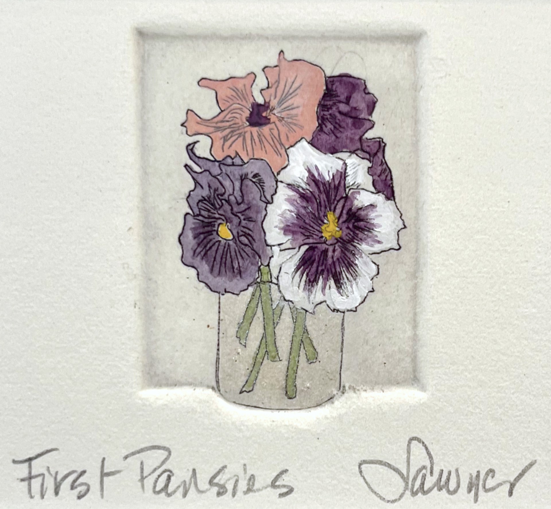 First Pansies (unframed) by Anne Sawyer