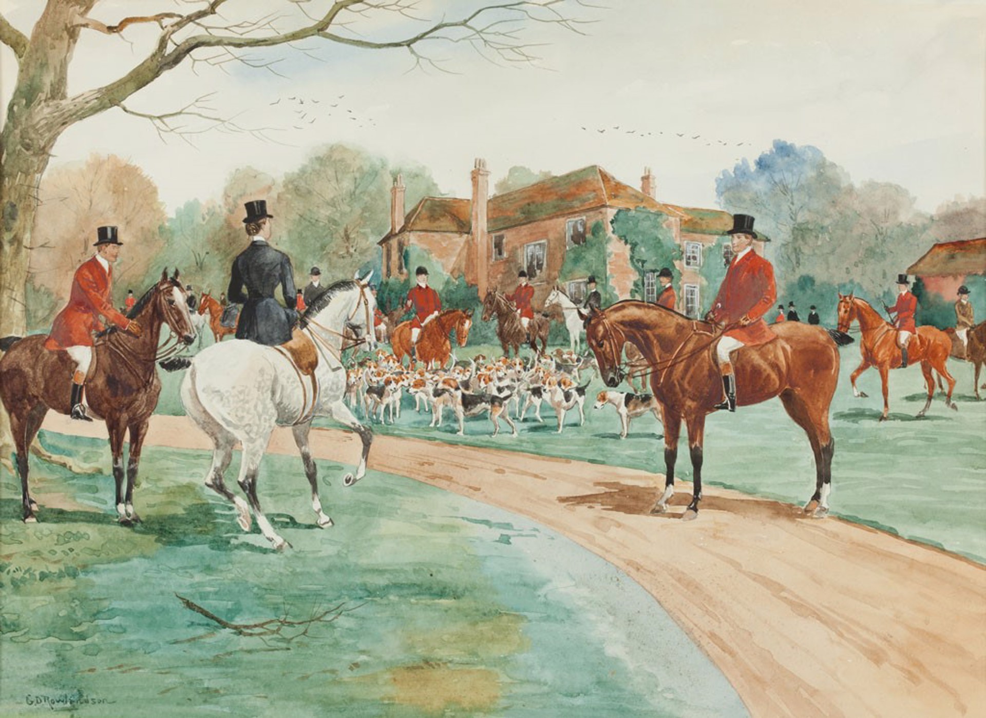 one of the set of 12 of Foxhunting Scenes by George Derville Rowlandson