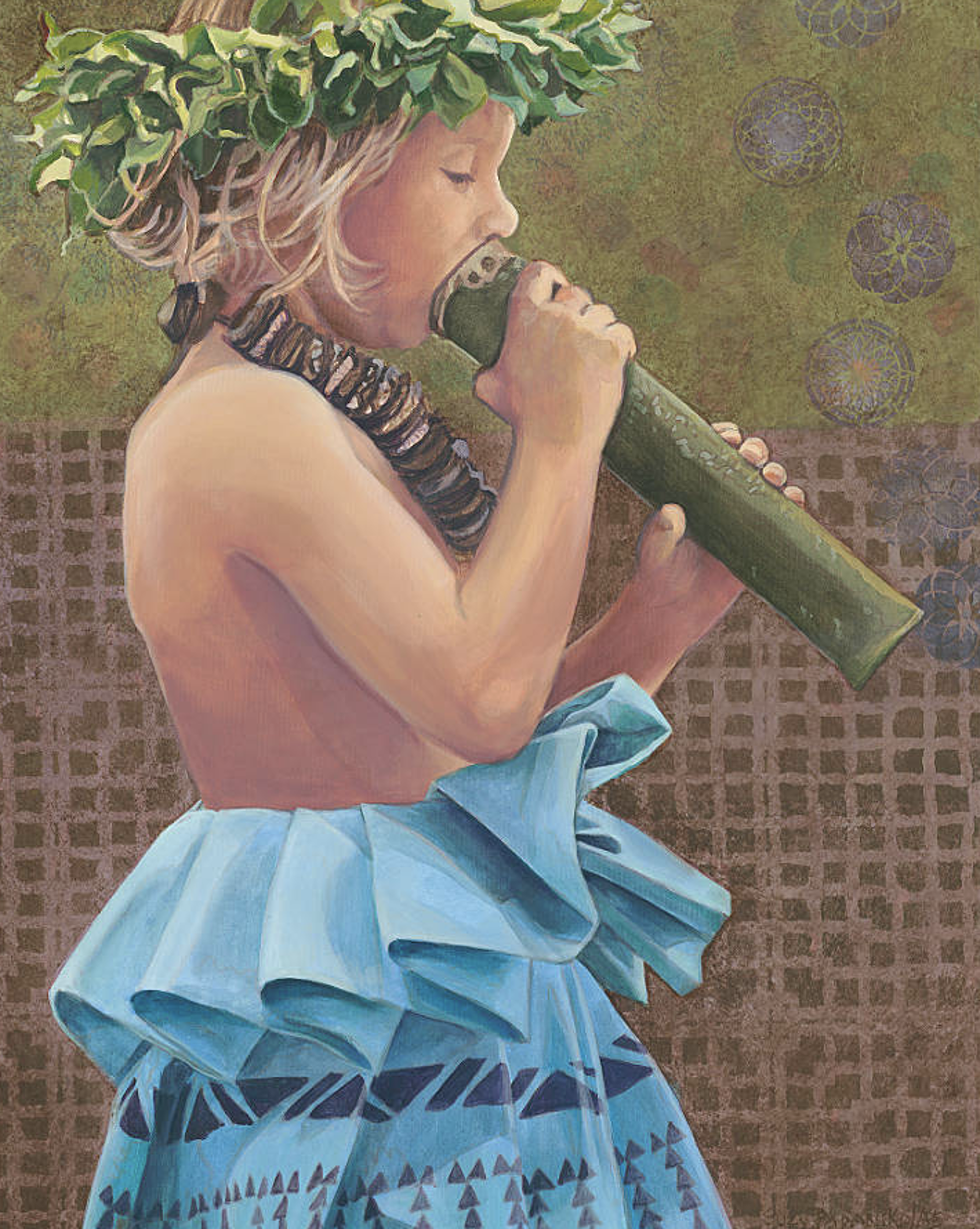 Young Kāne with Bamboo Flute by Suzy Papanikolas