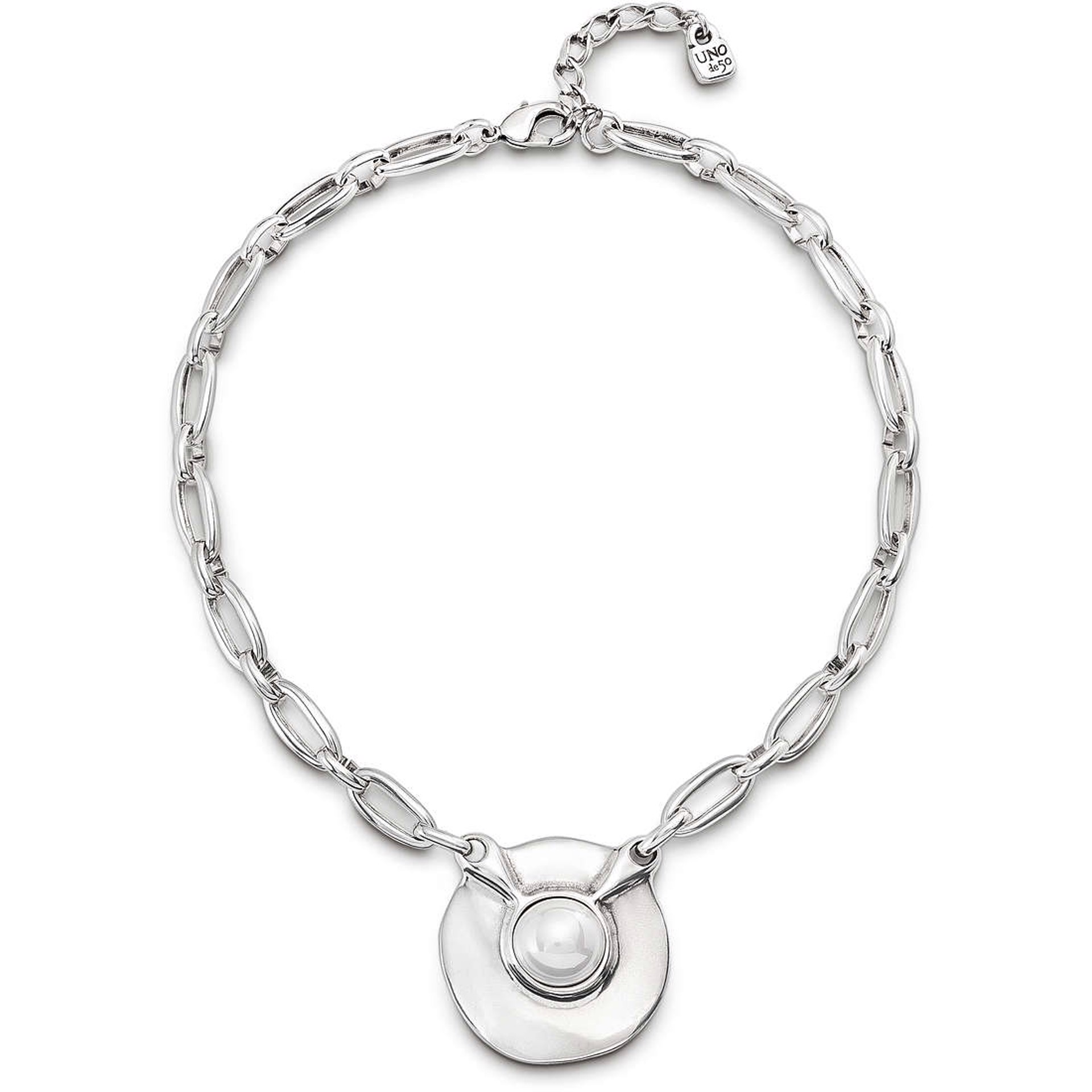 9476 Silver Chain Necklace with Pearl by UNO DE 50
