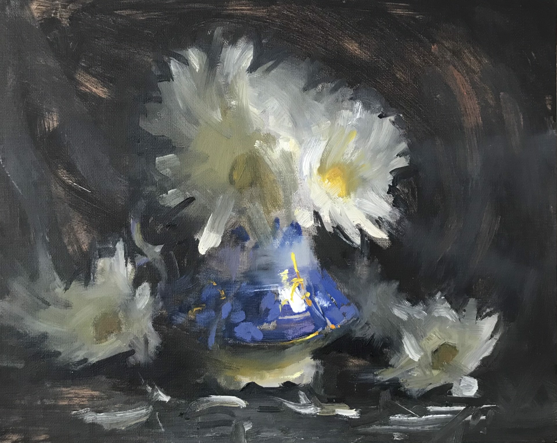 White Daisies in Flow Blue by Susan Hotard
